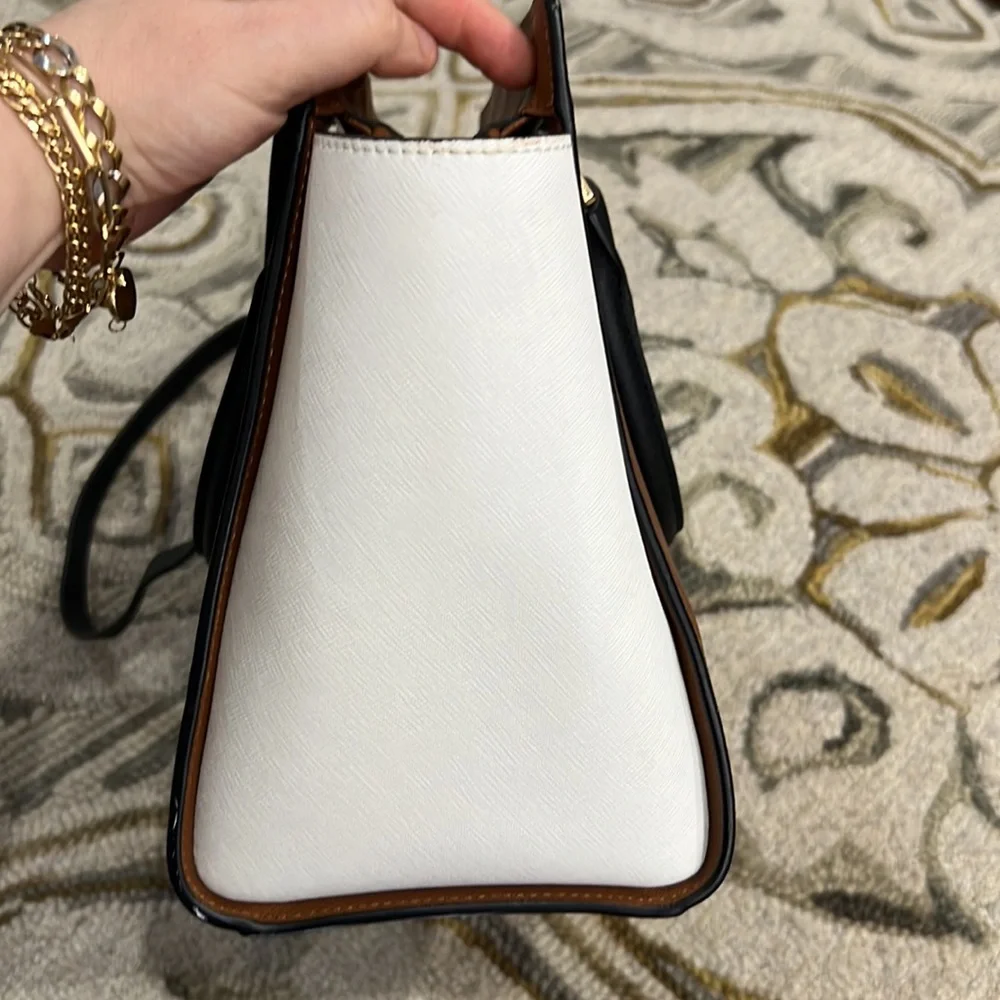 💕 Michael Kors brown black white leather large satchel bag gorgeous 💕